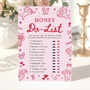Pink Hand Drawn Honey Do List Bridal Shower Game Invitation