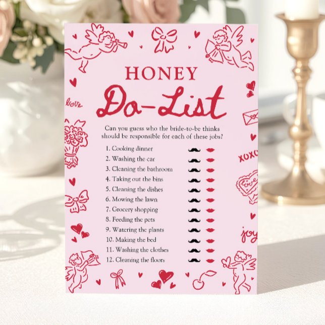 Pink Hand Drawn Honey Do List Bridal Shower Game Invitation (Pink Hand Drawn Honey Do List Bridal Shower Game)