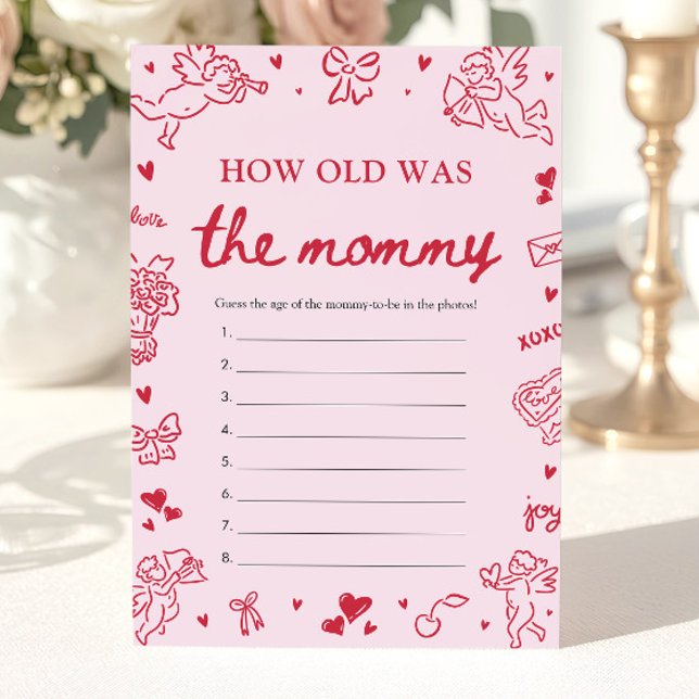 Pink Hand Drawn How Old Was The Mommy Game  Invitation (Pink Hand Drawn How Old Was The Mommy Game)