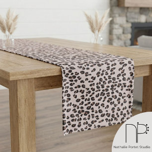 Pink Hand-Drawn Leopard Print Medium Table Runner