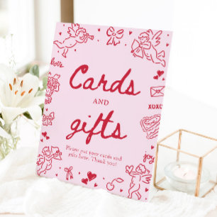 Pink Hand Drawn Modern Valentine Cards and Gifts Pedestal Sign