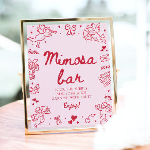 Pink Hand Drawn Modern Valentine Mimosa Bar Poster