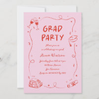 Pink Hand-Drawn Scribble Doodles Graduation Party