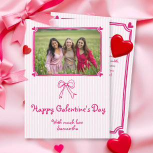 Pink hand drawn scribble Galentine's Day photo Holiday Card