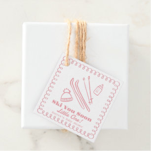 Pink Hand-Drawn Ski You Soon Girl Baby Shower Favour Tags