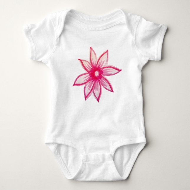 Pink hand drawn Spring Flower Baby Bodysuit (Front)