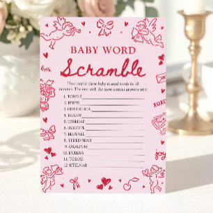Pink Hand Drawn Valentine Baby Word Scramble Game Invitation
