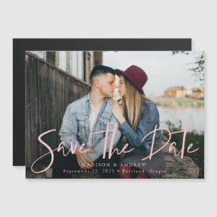 Pink Hand-Lettered Script Photo Save The Date Magnetic Invitation
