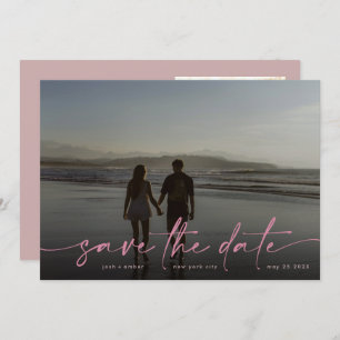 Pink Hand written Modern Photo Blush Dusty Save The Date