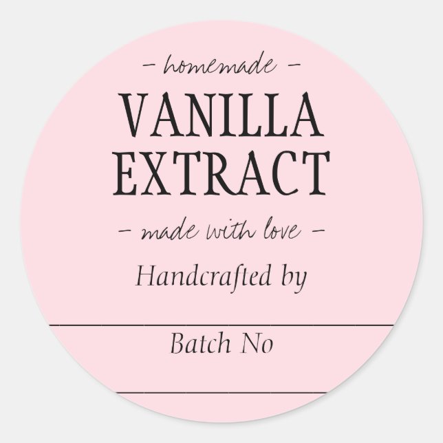 Pink Handcrafted Vanilla Extract Kitchen Jar Classic Round Sticker (Front)