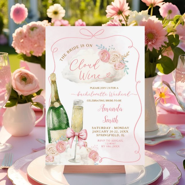 Pink Handdrawn Cloud Wine Bachelorette Itinerary Invitation (Creator Uploaded)