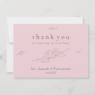 Pink Handdrawn flower leaf thank you