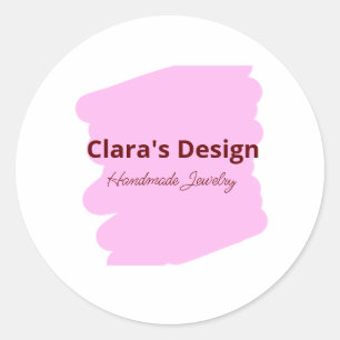 Pink handmade jewellery add name text girly busine classic round sticker