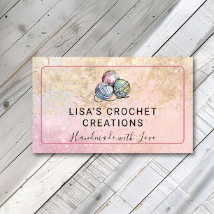 Pink Handmade with Love Crochet Yarn Balls Small Business Card