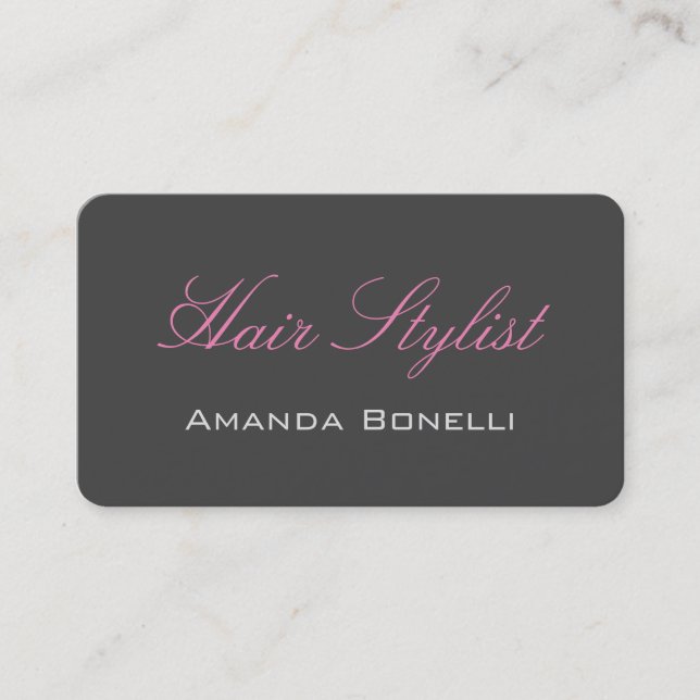 Pink Handwriting Grey Hair Stylist Artist Business Card (Front)