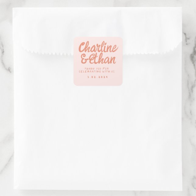 Pink Handwriting RetroWedding Rectangular Sticker (Bag)