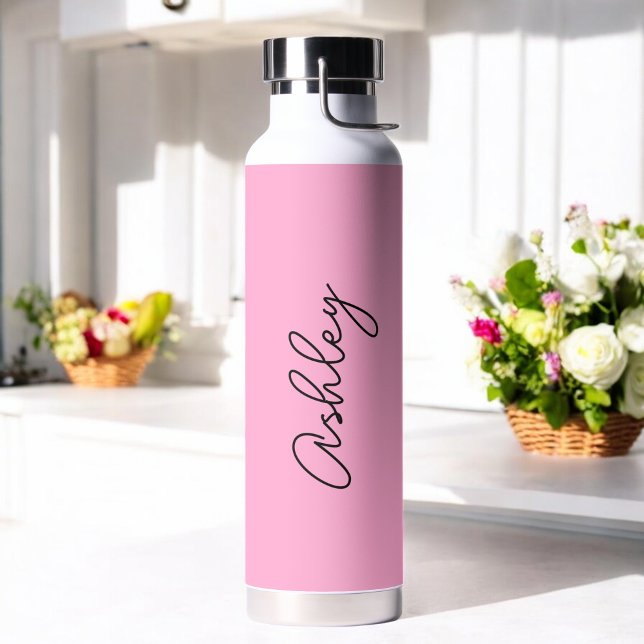Pink Handwritten Text Elegant Water Bottle (Creator Uploaded)