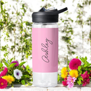 Pink Handwritten Text Elegant  Water Bottle
