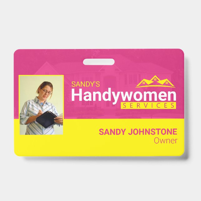 Pink Handywomen Business Metal Clip Badge ID Badge (Front)