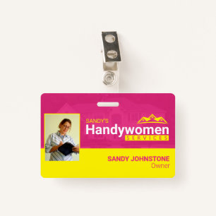 Pink Handywomen Business Metal Clip Badge ID Badge