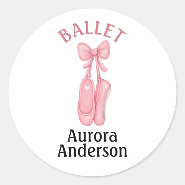Pink Hanging Ballet Pointe Shoes with Bow Classic Round Sticker (Front)