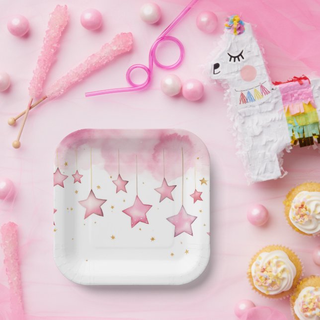 Pink hanging stars paper cup plate (Party)