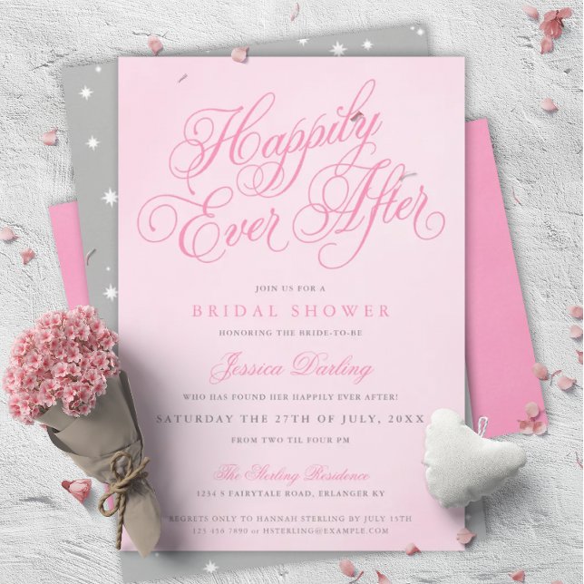 Pink Happily Ever After Bridal Shower Invitations (Creator Uploaded)