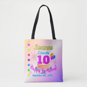 PINK Happy 10th Birthday   Editable Tote Bag