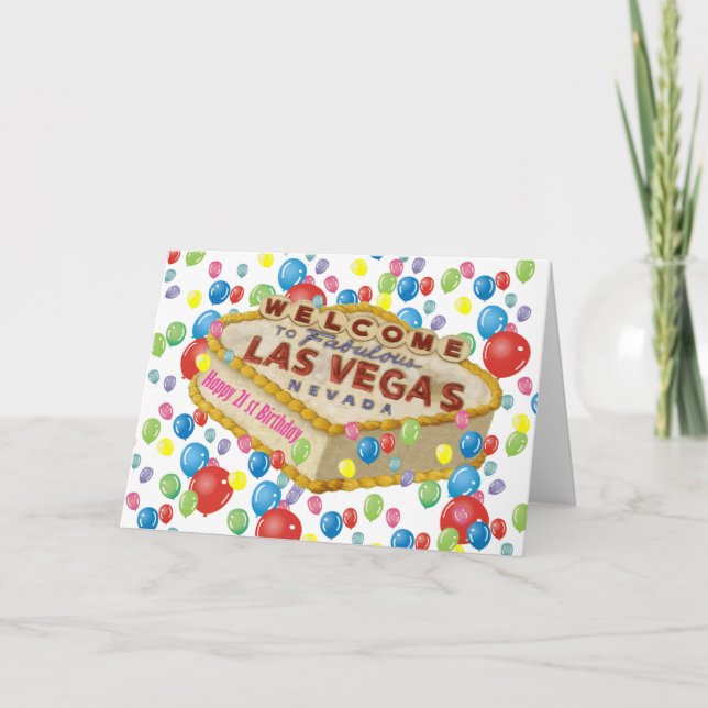 PINK Happy 21 st Birthday Las Vegas Cake Card (Front)