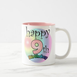 Pink Happy 9th Birthday Two-Tone Coffee Mug