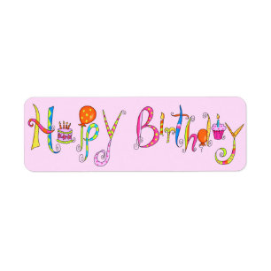 Pink Happy Birthday Address Label Sticker