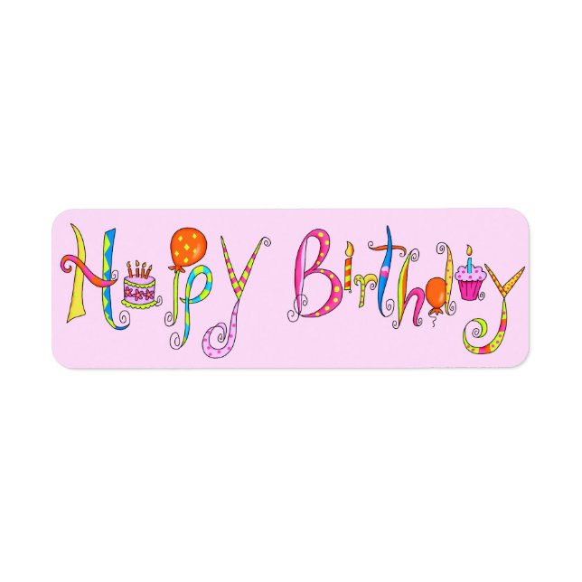 Pink Happy Birthday Address Label Sticker (Front)