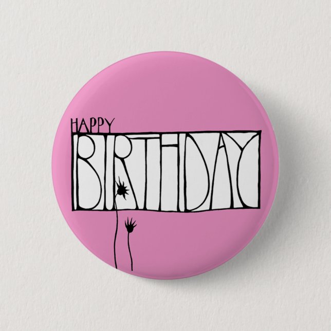 Pink Happy Birthday Button (Front)