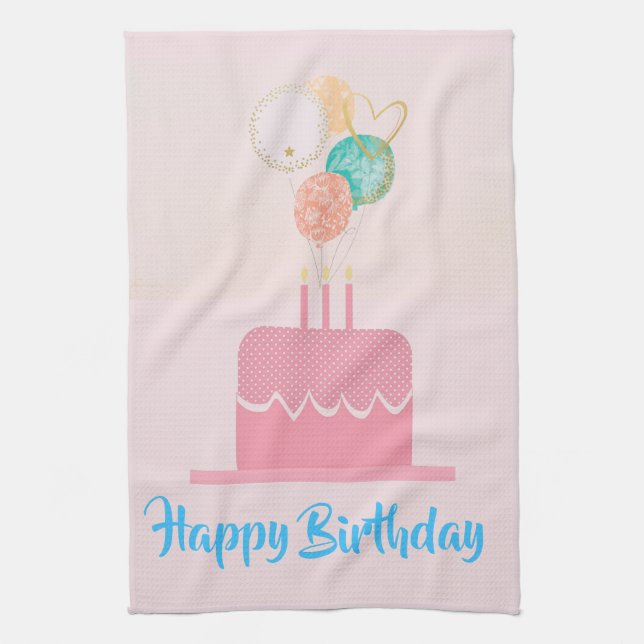 Pink Happy Birthday Kitchen Towel (Vertical)