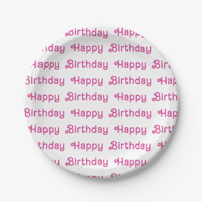 Pink Happy Birthday Party Plates (Front)