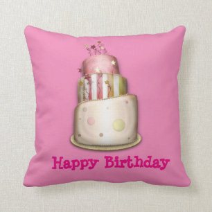 Pink "Happy Birthday" Pillow with Cake