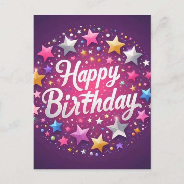 Pink Happy Birthday Postcard (Front)