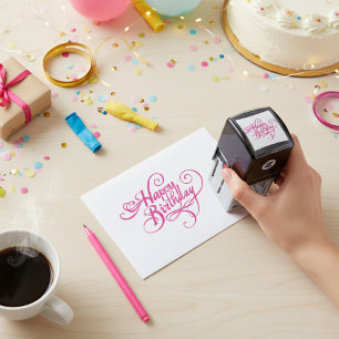 Pink Happy Birthday Self Inking Rubber Stamp