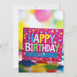 Pink Happy Birthday Sign with Stars Birthday Party Invitation