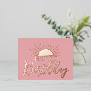 Pink Happy Birthday Sunshine Real Gold Foil Holiday Postcard