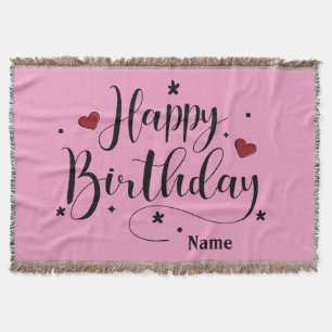 Pink Happy Birthday Throw Blanket