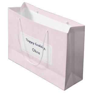 Pink Happy Birthday Wildflowers Pattern Large Gift Bag