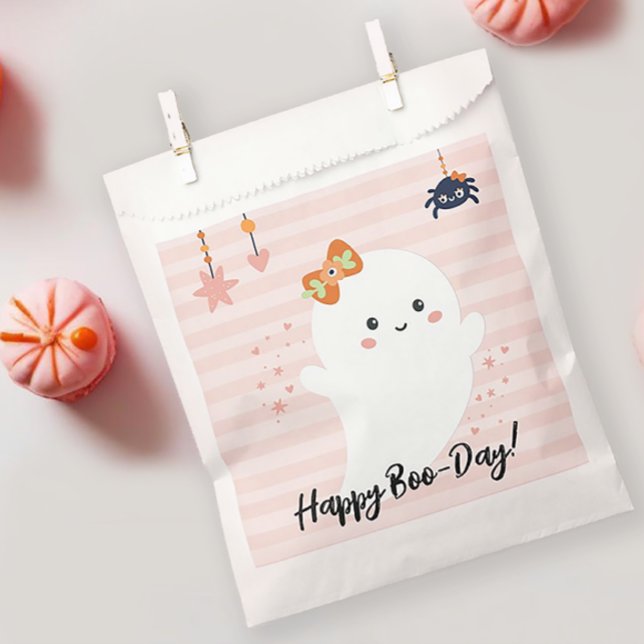 Pink Happy Boo Day Kawaii Ghost Birthday Favour Bags (Happy Booday Halloween Birthday Favor Bag)