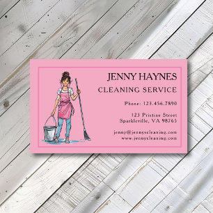 Pink Happy Bright Clean Cleaning Lady Services  Business Card
