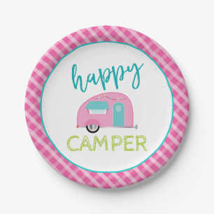 Pink Happy Camper Paper Plates