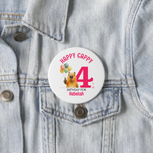Pink HAPPY CAPPY Custom Capybara 4th Birthday 7.5 Cm Round Badge