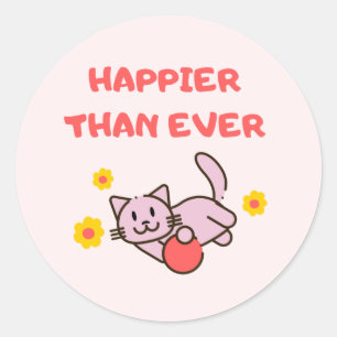 Pink Happy Cat classic round sticker