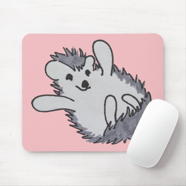 Pink Happy Cute Hedgehog Mousepad (With Mouse)