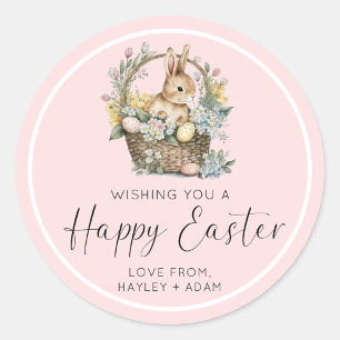 Pink Happy Easter Bunny Classic Round Sticker