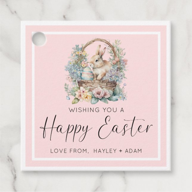 Pink Happy Easter Bunny Favour Tags (Front)